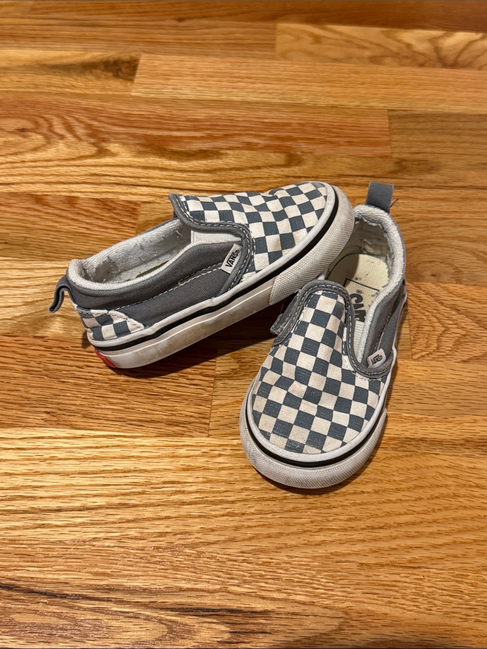Vans toddler Slip-On Checkerboard Sneakers - blue gray & White kids 6.5